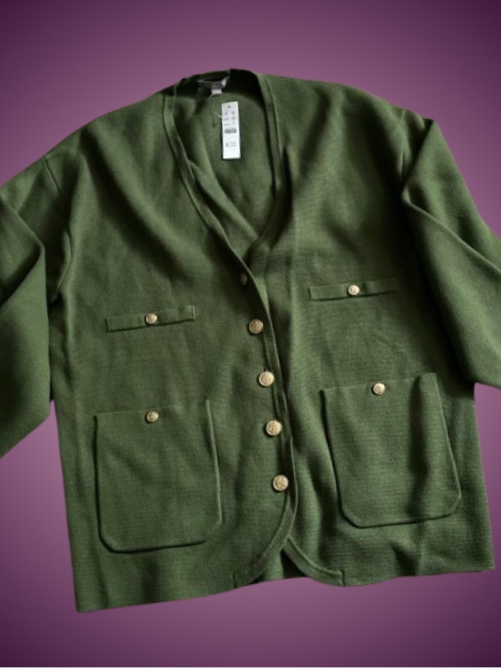 NWT J. Crew long v neck sweater blazer utility green preppy neutral size Large